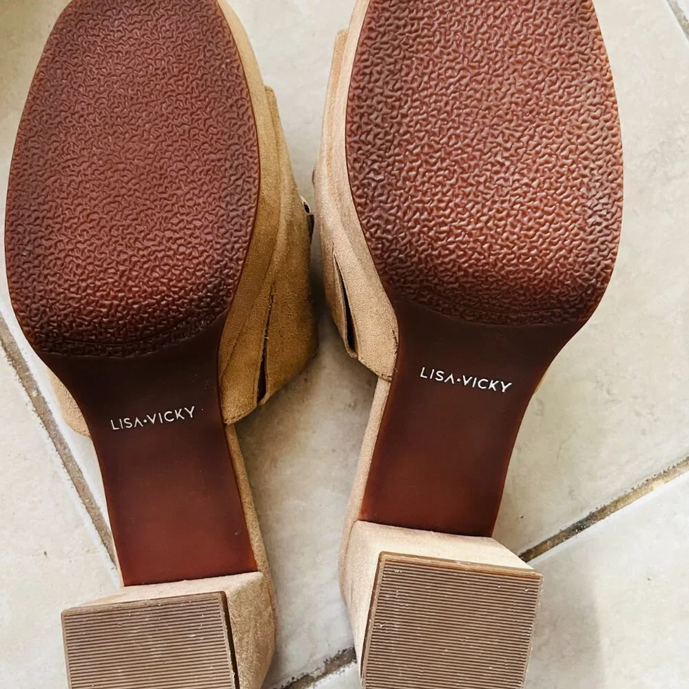 Suede Platform Slides with Gold Chain